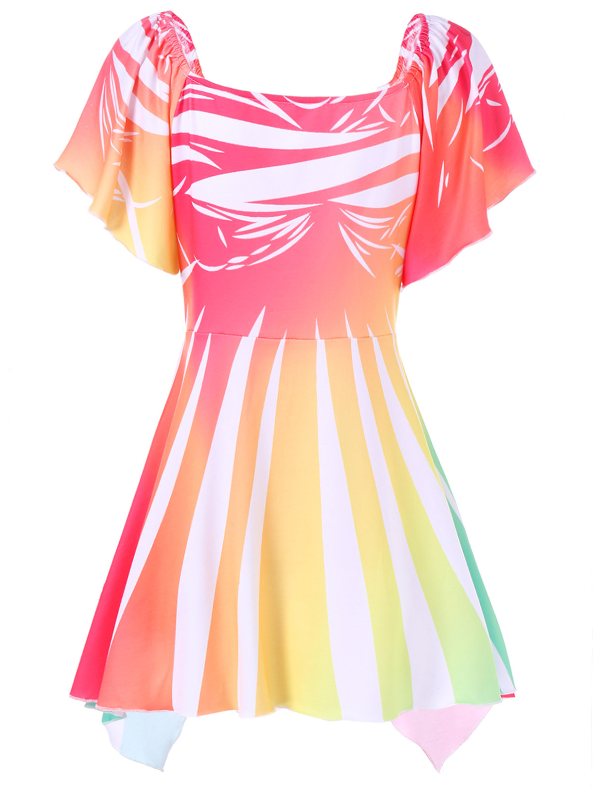 

Lovely Plus Size Boho Striped Ruffle Design Multicolor T-shirt, Multi