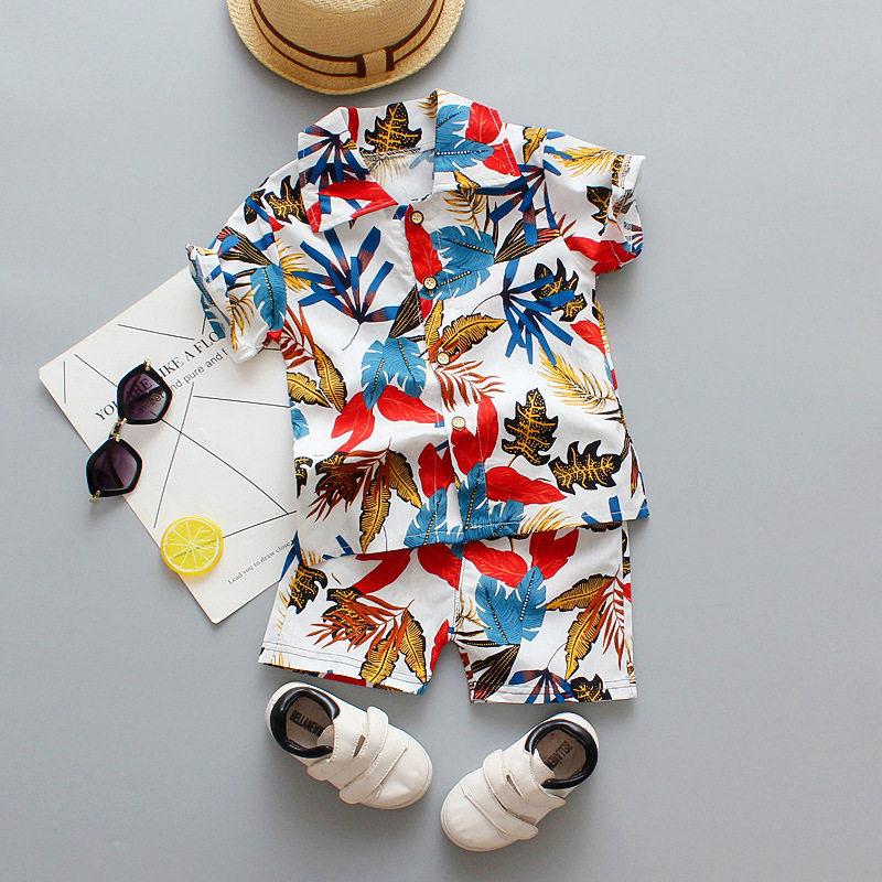 

LW COTTON Boy Boho Floral Print Patchwork White Two Piece Shorts Set