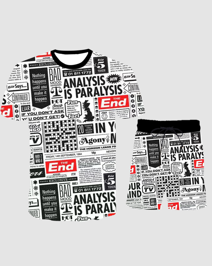 

Lovely Men Street Newspaper Letter Print White Two Piece Shorts Set