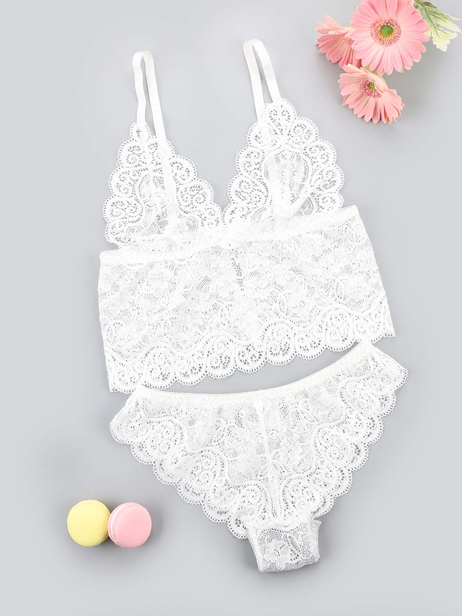 

Lovely Sexy Floral Decoration White Secret Set
