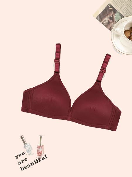 Lovely Casual Adjustable Strap Wine Red Bra
