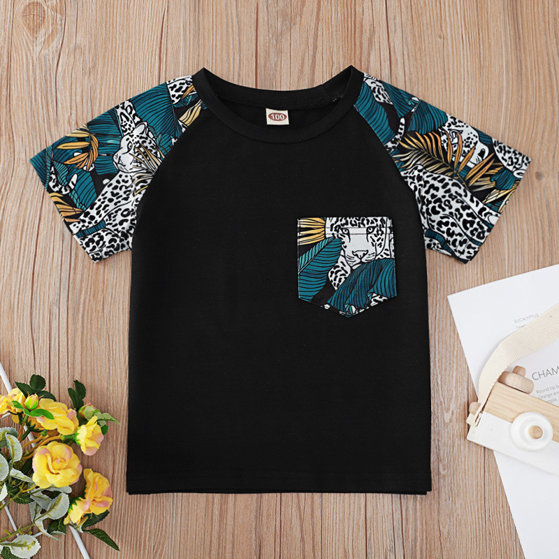

Lovely Boy Casual Animal Floral Print Black T-shirt