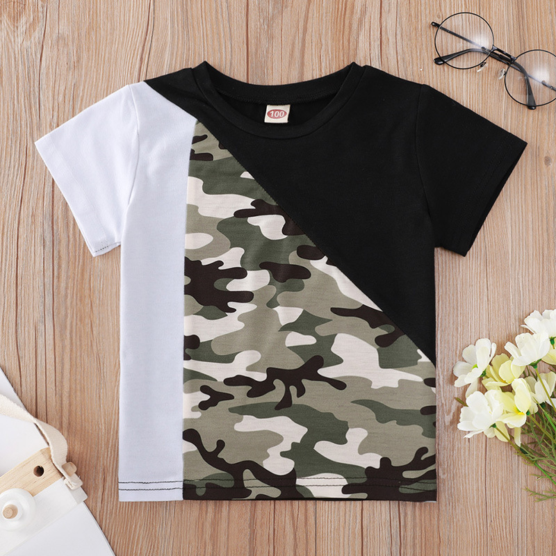 

Lovely Boy Casual Round Neck Camo Print T-shirt