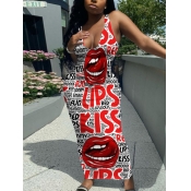 LW Plus Size Street Lip Letter Print Red Ankle Len
