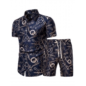 LW Men Stylish Chain Print Drawstring Shorts Set