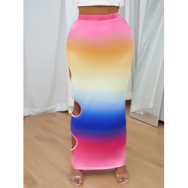 

LW Casual Gradient Hollow-out Multicolor Ankle Length Dress, Multi