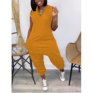 

LW Casual V Neck Pocket Design Yellow One-piece Jumpsuit