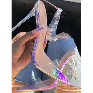 

Lovely Sexy See-through Buckle Design Silver Pumps