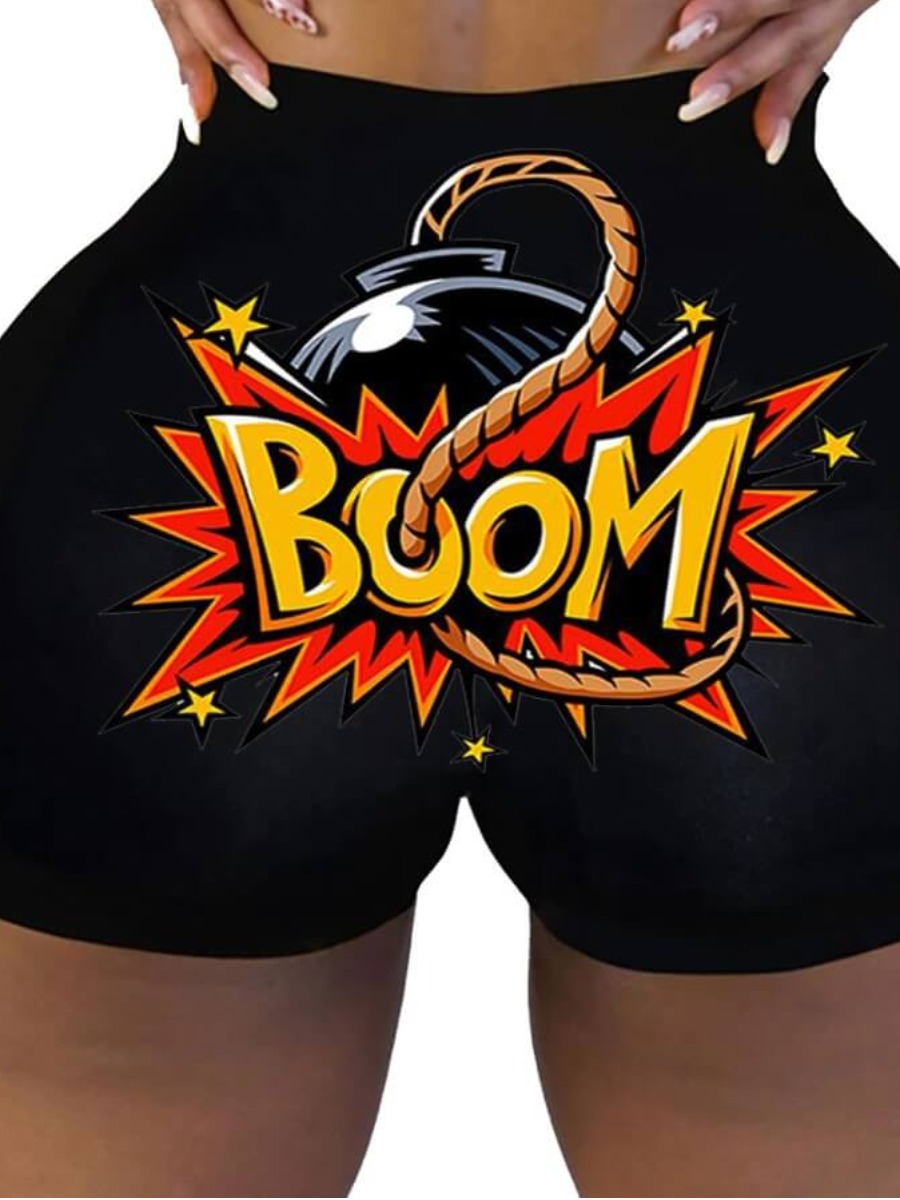 

Lovely Sportswear Letter Print Black Shorts