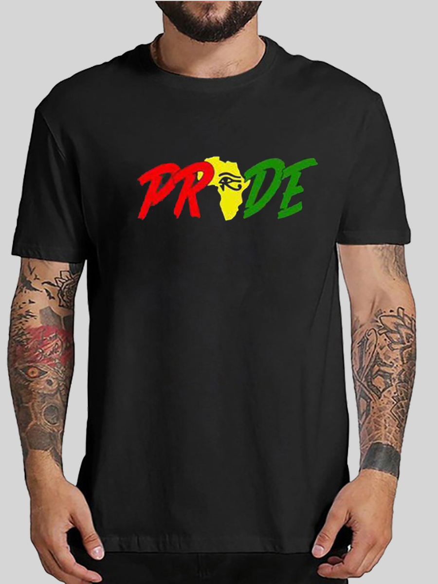 

Lovely Men Casual Africa Letter Print Black T-shirt
