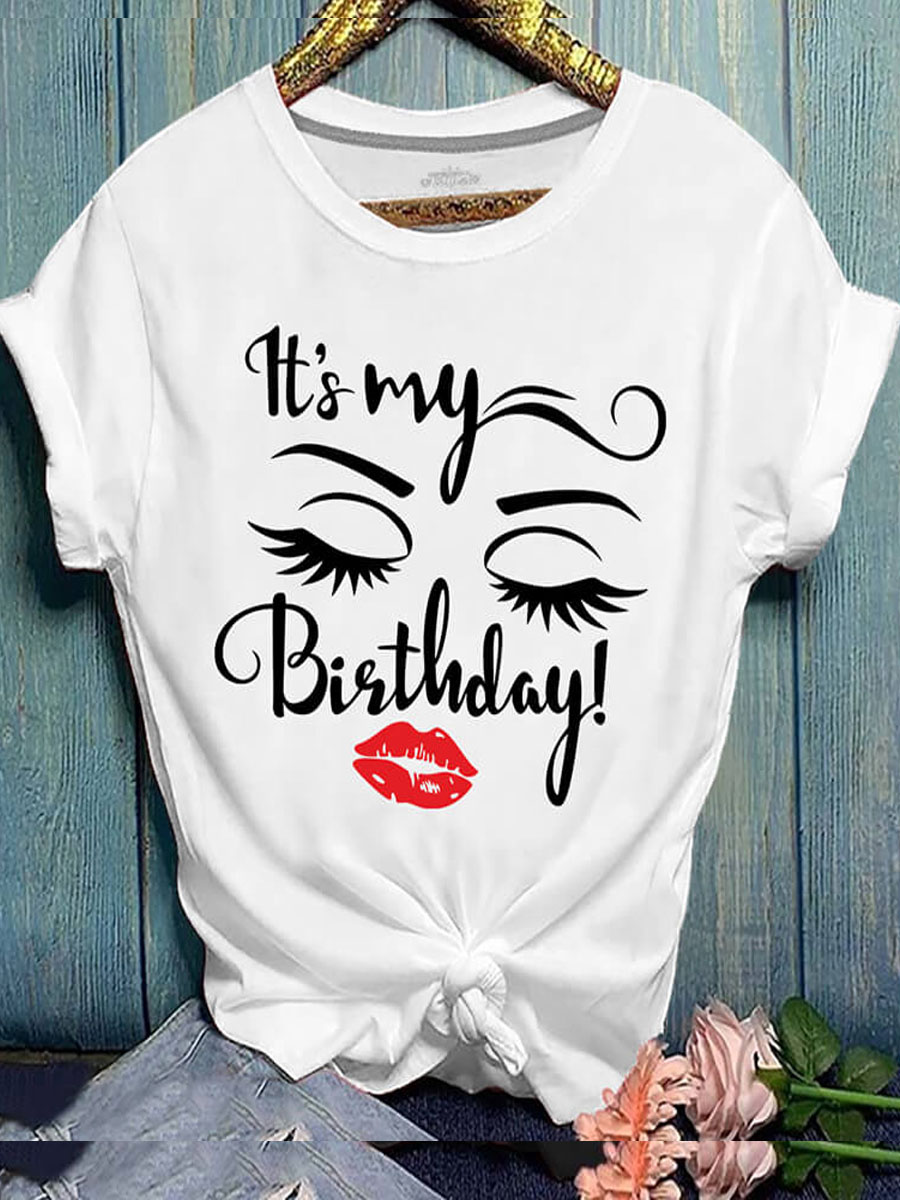 LovelyWholesale COTTON Leisure Print White T-shirt Summer Short Sleeve Casual Letter Round Neck Spring Summer 2024