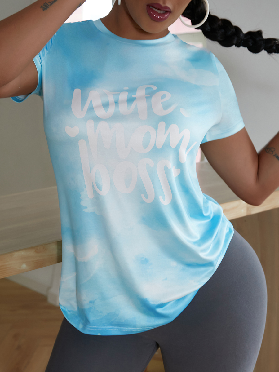 

LW Casual Tie-dye Letter Print Blue T-shirt