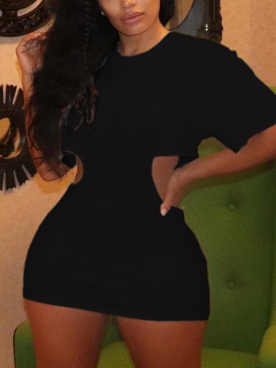 

LW SXY Round Neck Hollow-out Black Mini Dress