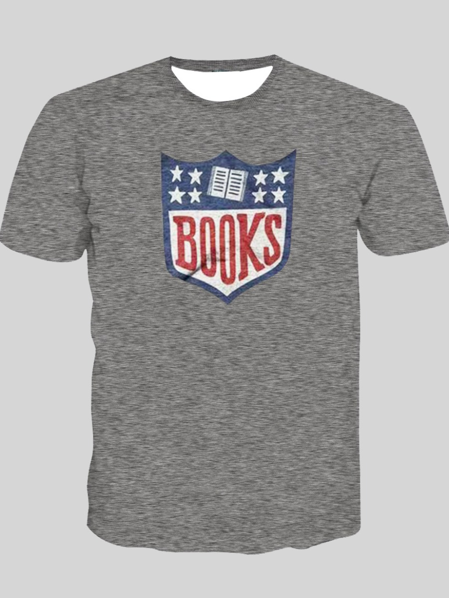 

Lovely Men Casual Star Letter Print Grey T-shirt