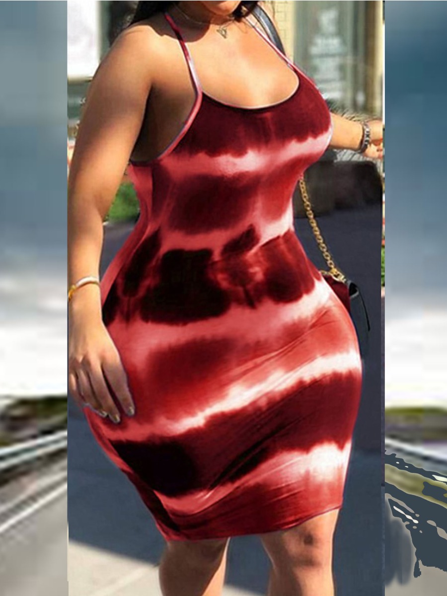 

LW Plus Size Casual Tie-dye Red Knee Length Dress