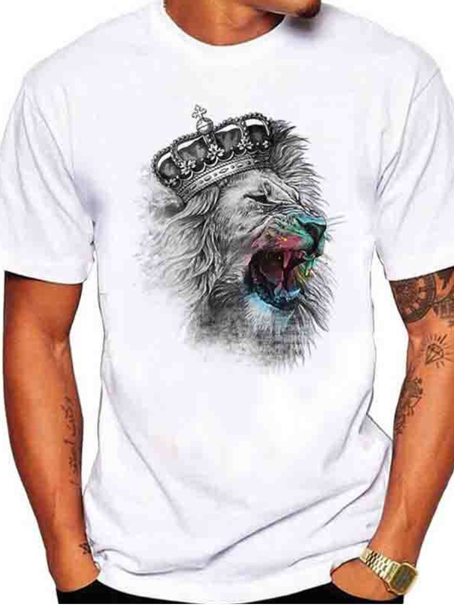 

LW COTTON Men Casual Print White T-shirt