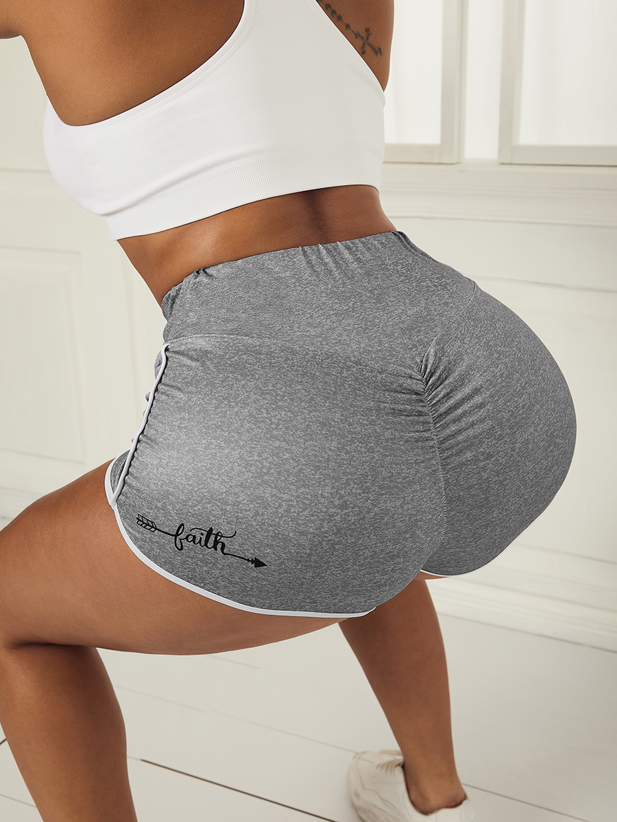 

Lovely TikTok Leggings Sporty Letter Print Ruched Grey Active Shorts