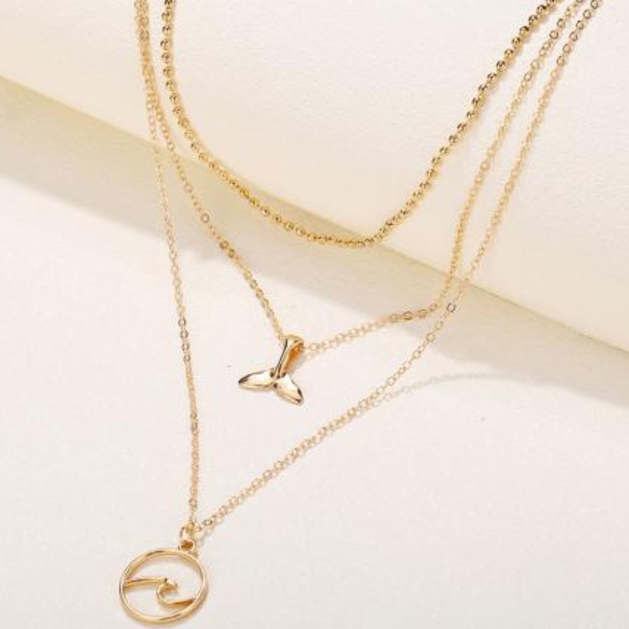 

Lovely Street Ring Detail Gold Multilayer Necklace