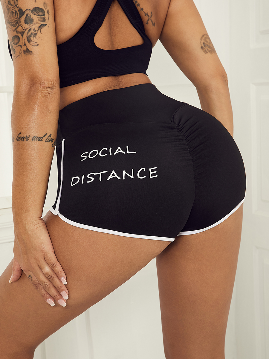 

Lovely TikTok Leggings Sporty Letter Print Ruched Black Shorts