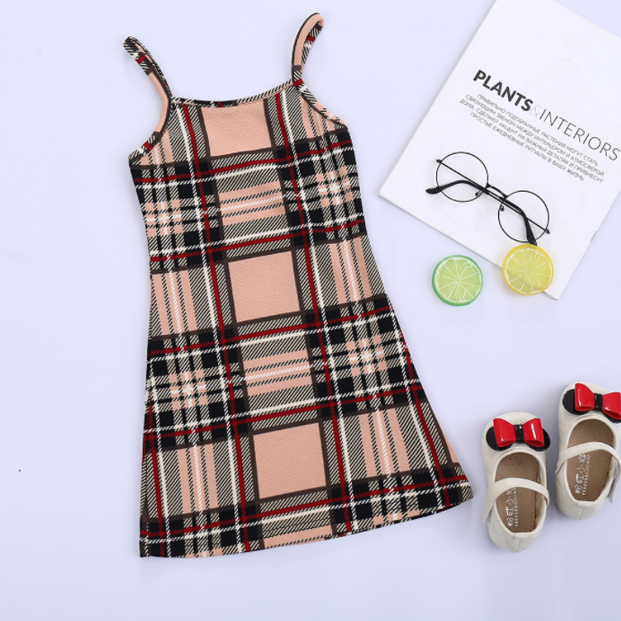 

Lovely Girl Casual Plaid Print Patchwork Khaki Knee Length Dress