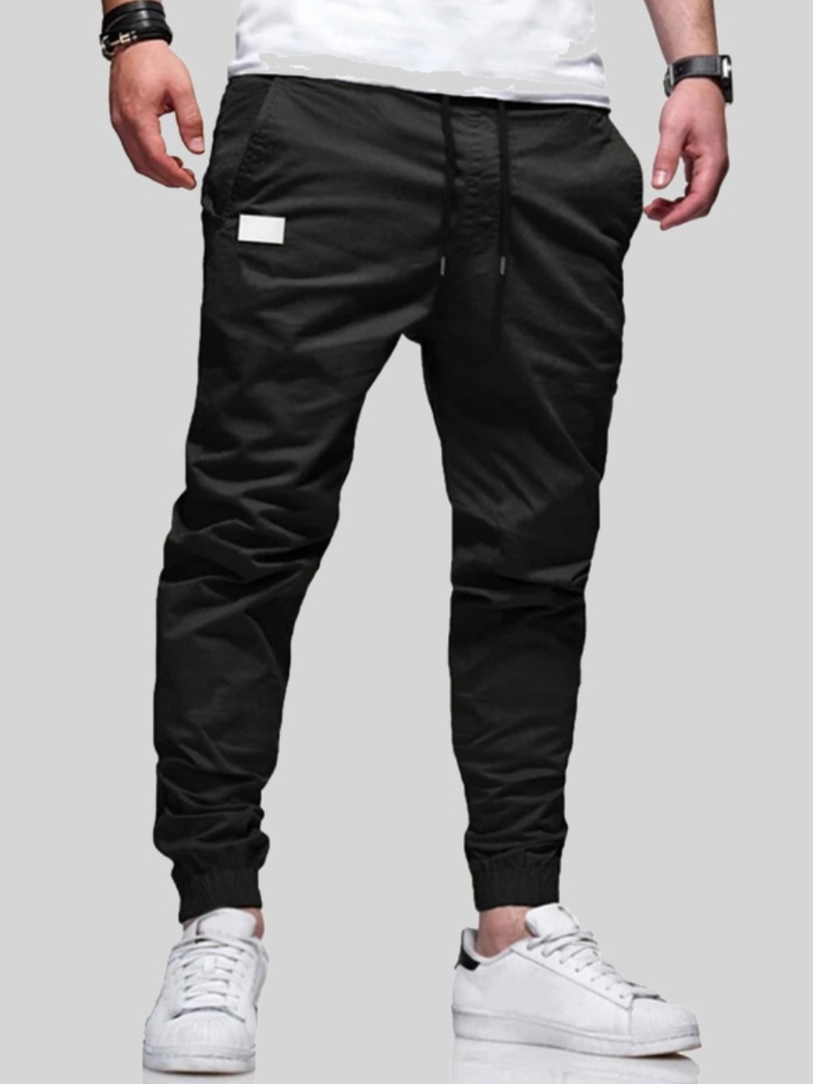 

Lovely Men Casual Mid Waist Drawstring Black Pants