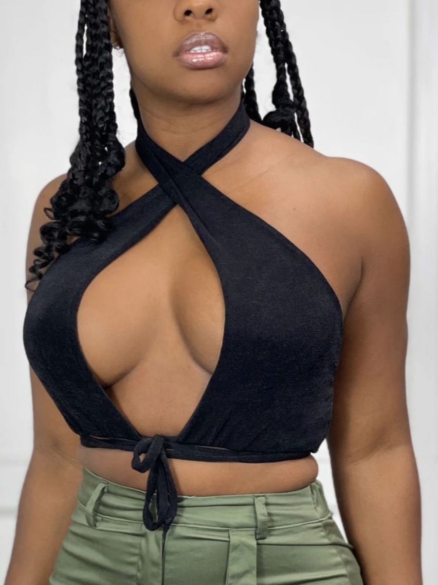 

Lovely Sexy Bandage Hollow-out Design Black Camisole