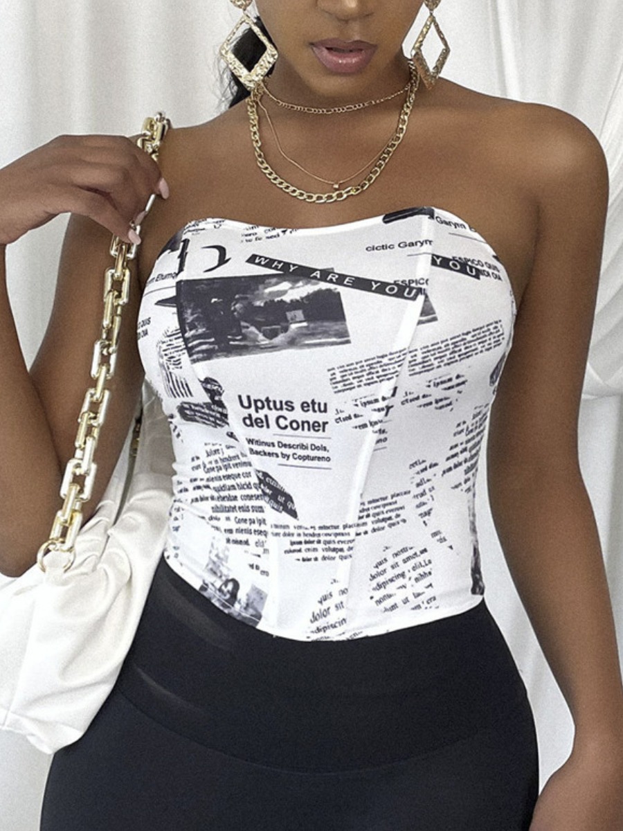 

Lovely Sexy Off The Shoulder Letter Print White Camisole