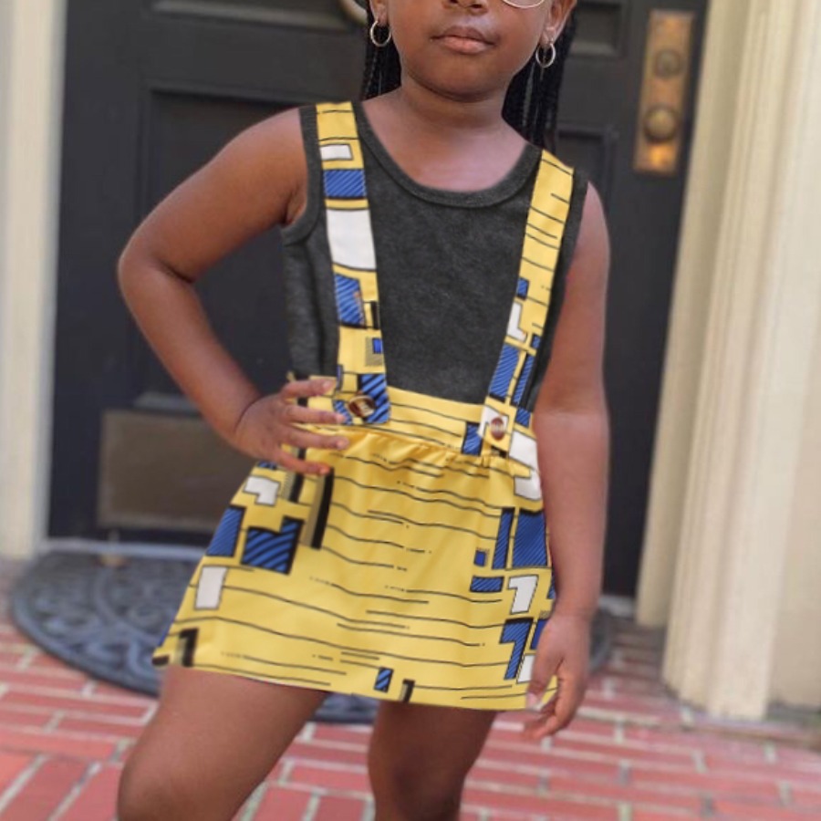 

Lovely Girl Boho Geometric Print Overall Yellow Two Piece Skirt Set