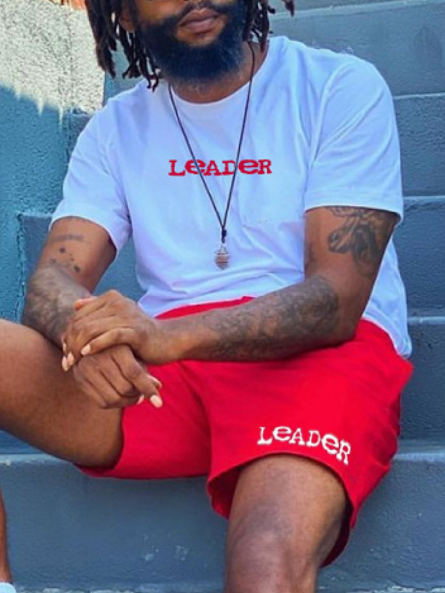 

Lovely Men Casual Round Neck Letter Print White Two Piece Shorts Set