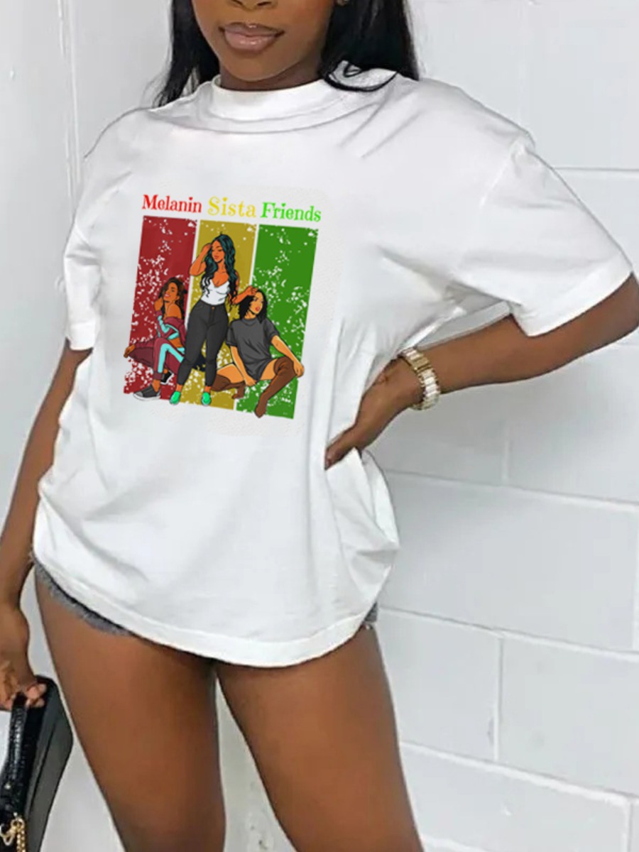 

Lovely Casual Figure Letter Print White T-shirt