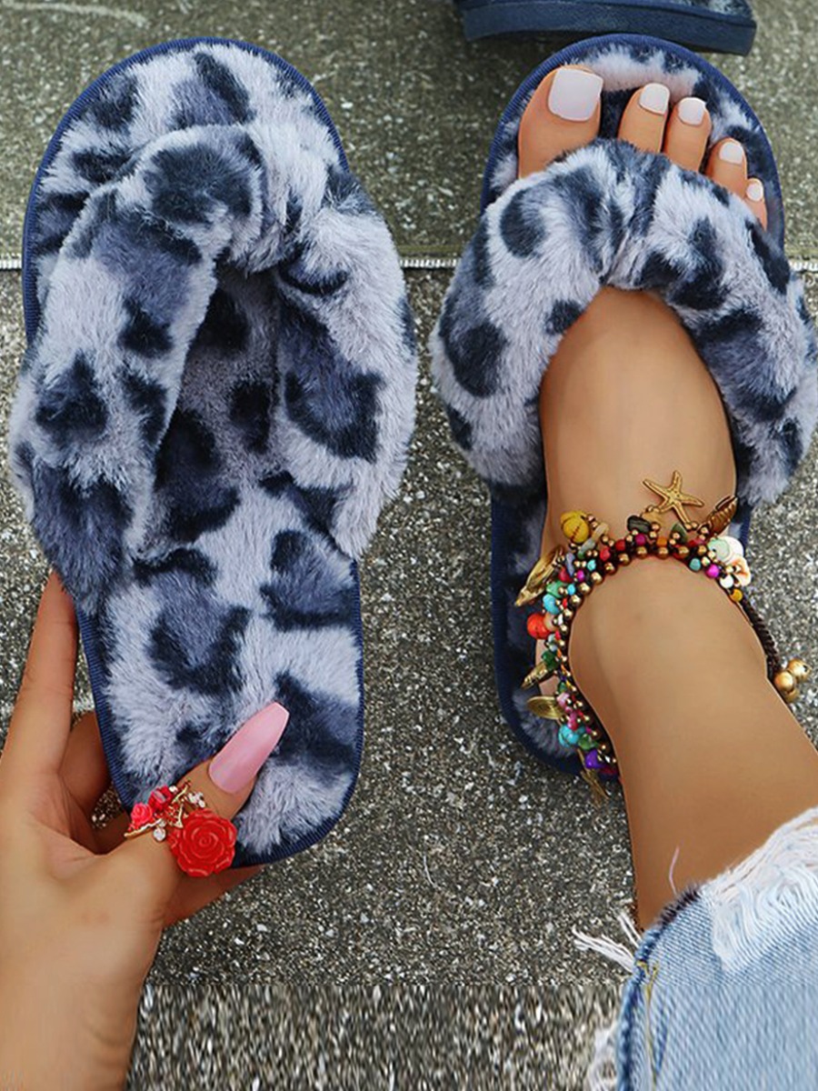 

Lovely Casual Leopard Print Raw Edge Blue Slippers