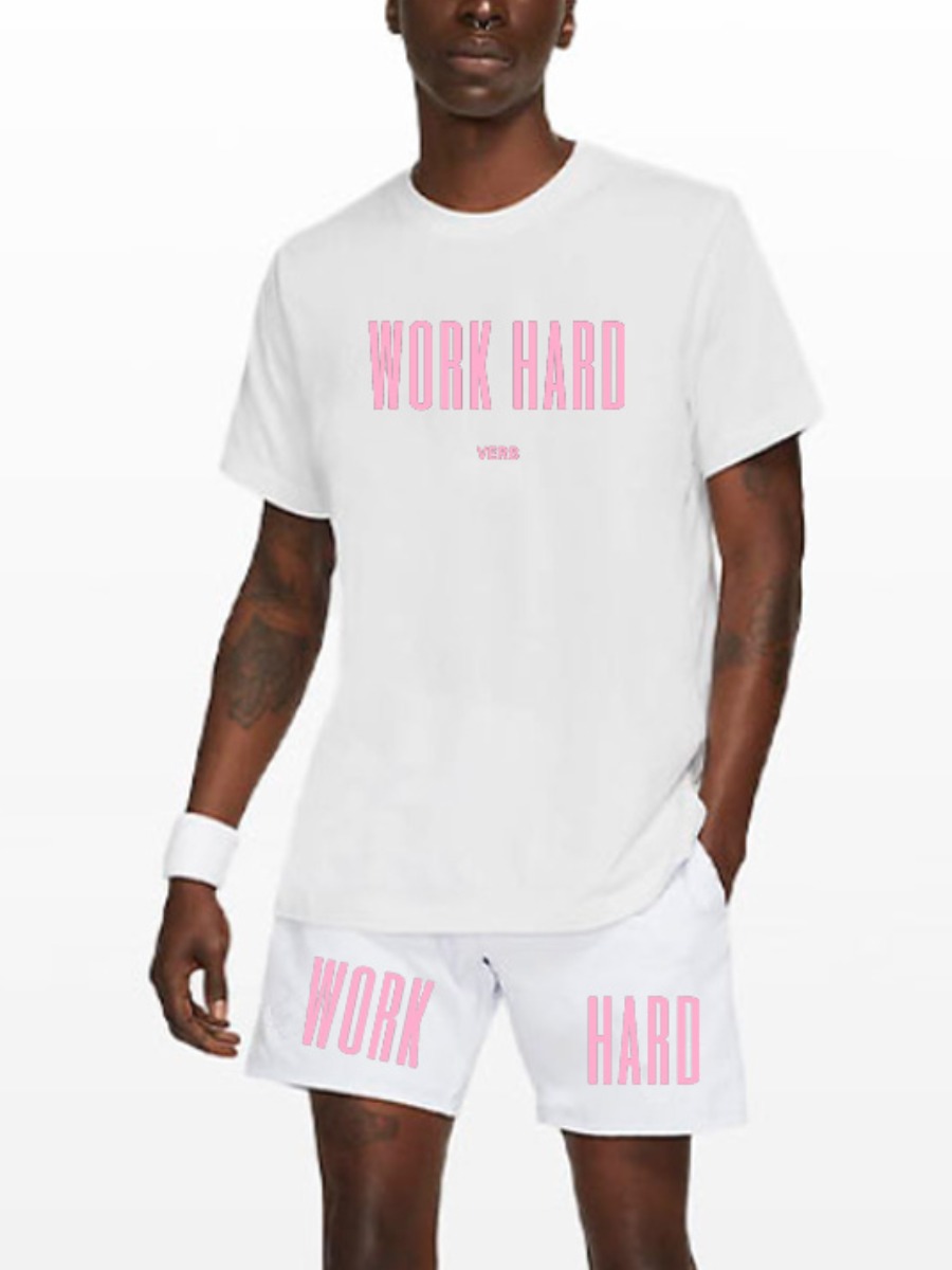 

Lovely Men Casual Letter Print Drawstring White Two Piece Shorts Set