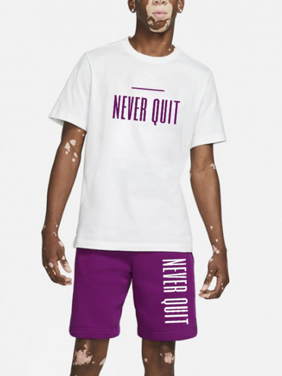 

Lovely Men Casual Letter Print Drawstring Purple Two Piece Shorts Set