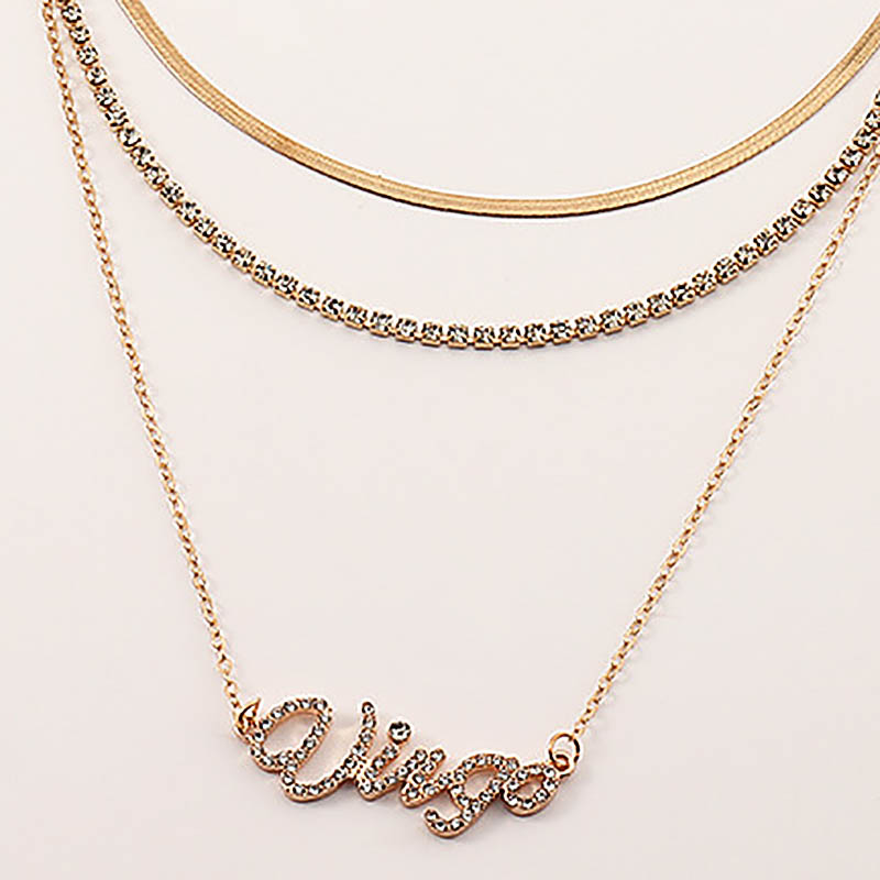 

Lovely Virgo Casual Letter Pearl Decoration Deep Yellow Multilayer Necklace
