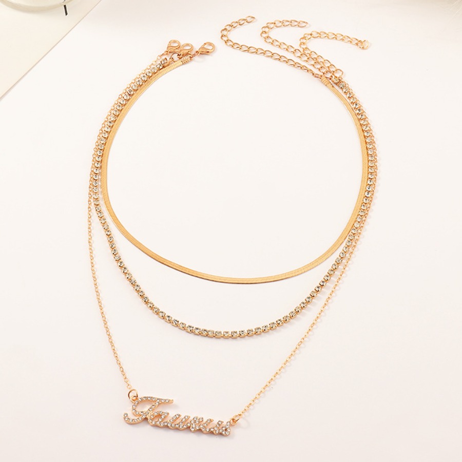 

Lovely Taurus Casual Letter Pearl Decoration Golden Yellow Multilayer Necklace