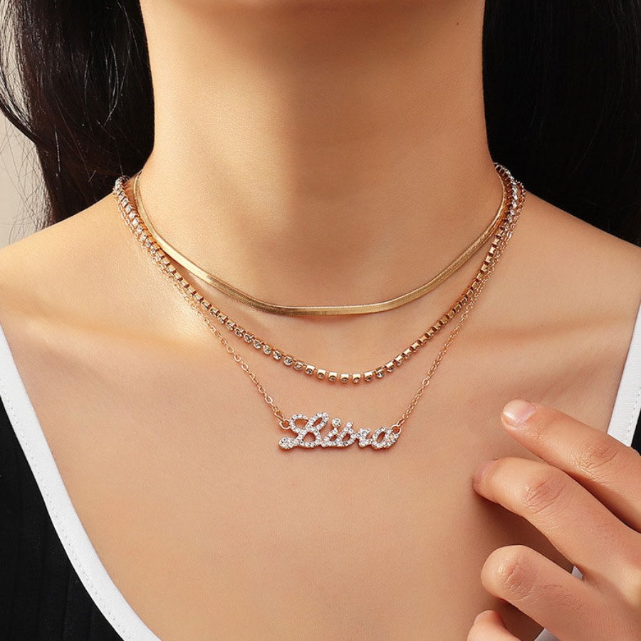 

Lovely Libra Casual Letter Pearl Decoration Maize Multilayer Necklace