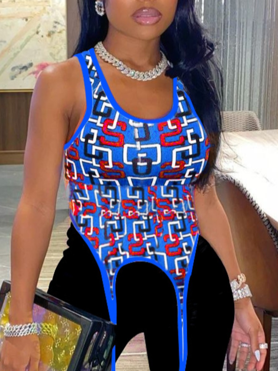 

Lovely Street Letter Print Tassel Design Blue Camisole