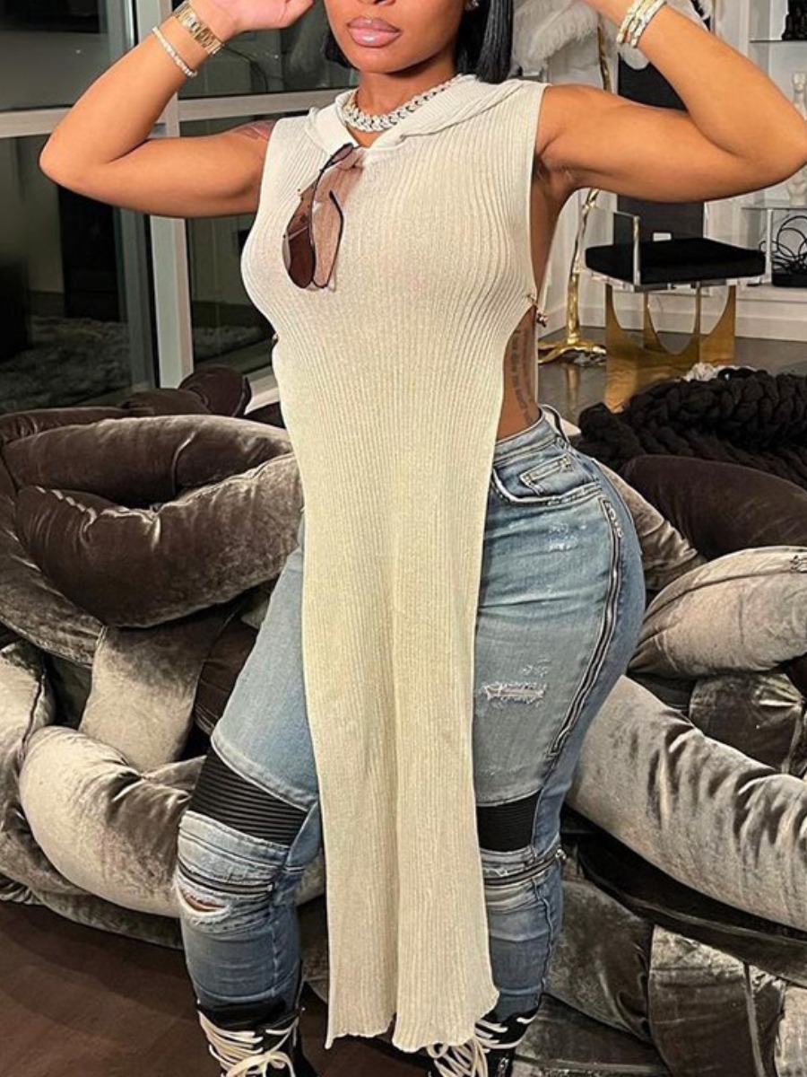 

Lovely Street Hooded Collar Split White Camisole