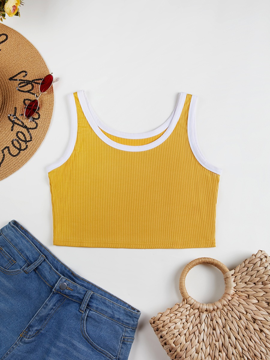 

Lovely Casual U Neck Rib-Knit Yellow Camisole