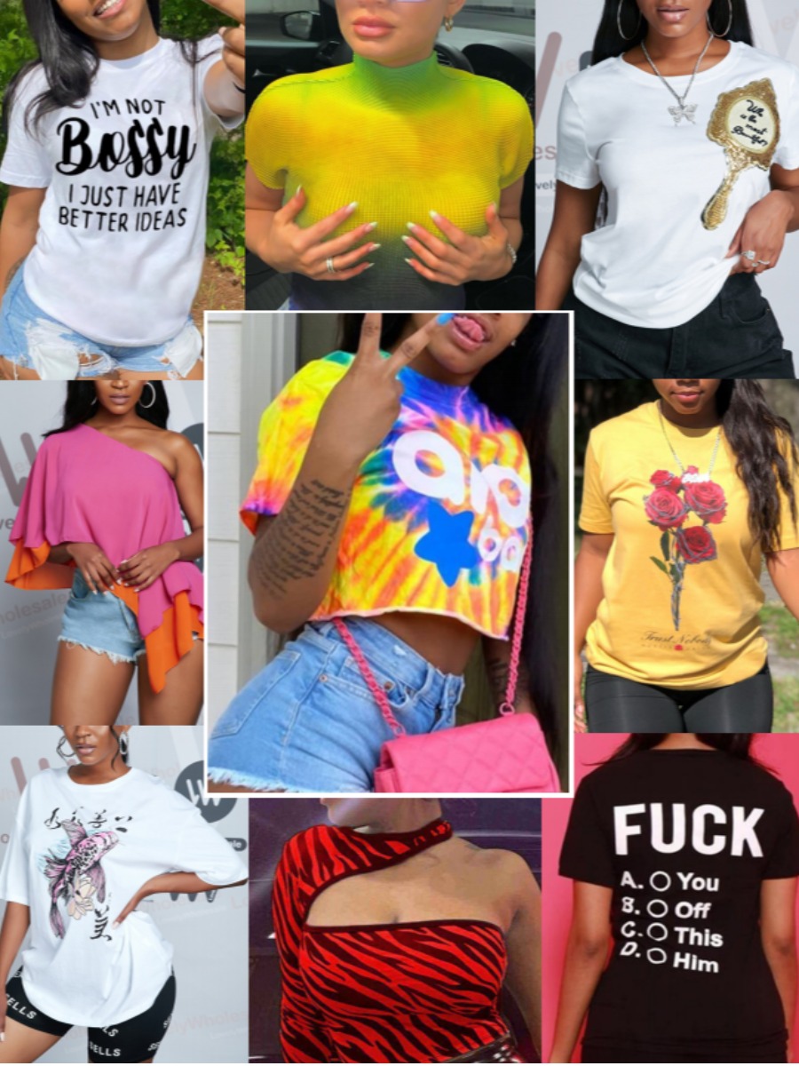 

Women Tops 10-piece Street Letter Print Multicolor (Random Colors) in blind box, Multi