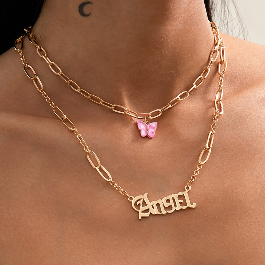

Lovely Casual Letter Butterfly Gold Necklace