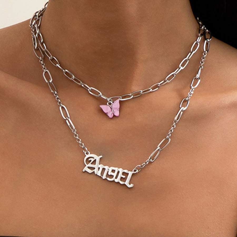 

LW Casual Letter Butterfly Silver Necklace