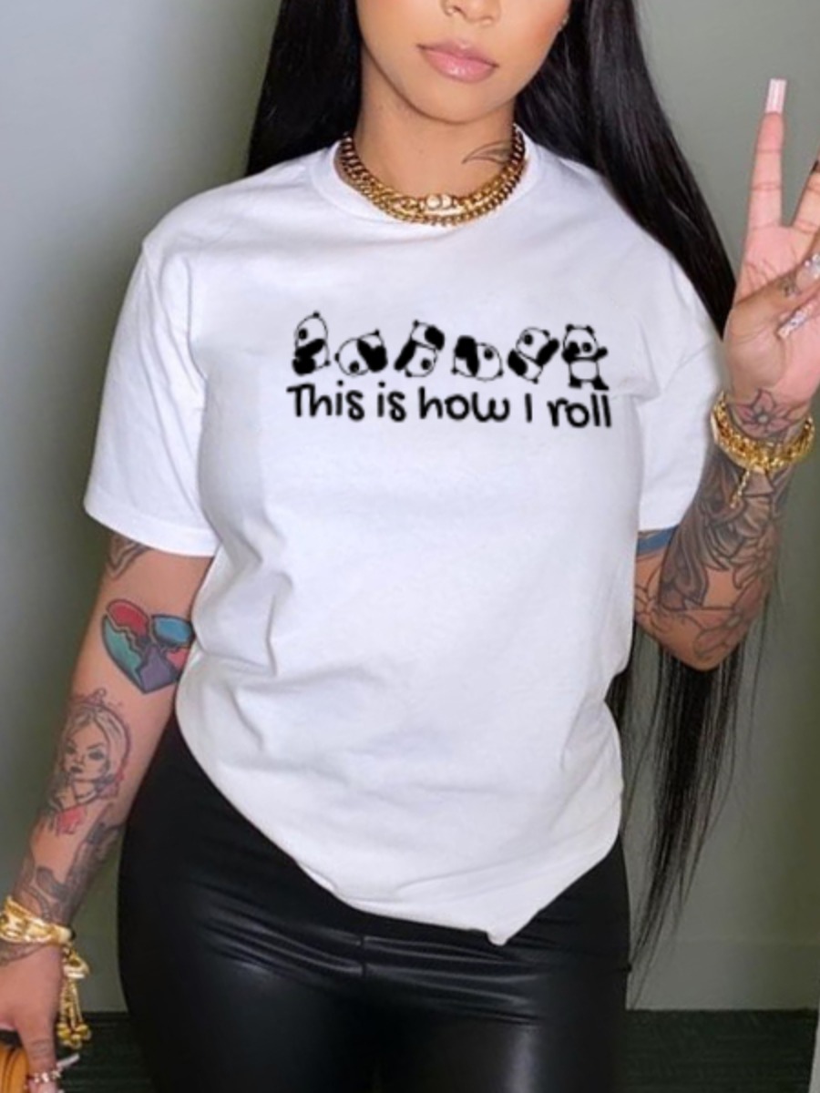 

Lovely Casual Letter Panda Print WhiteT-shirt, White