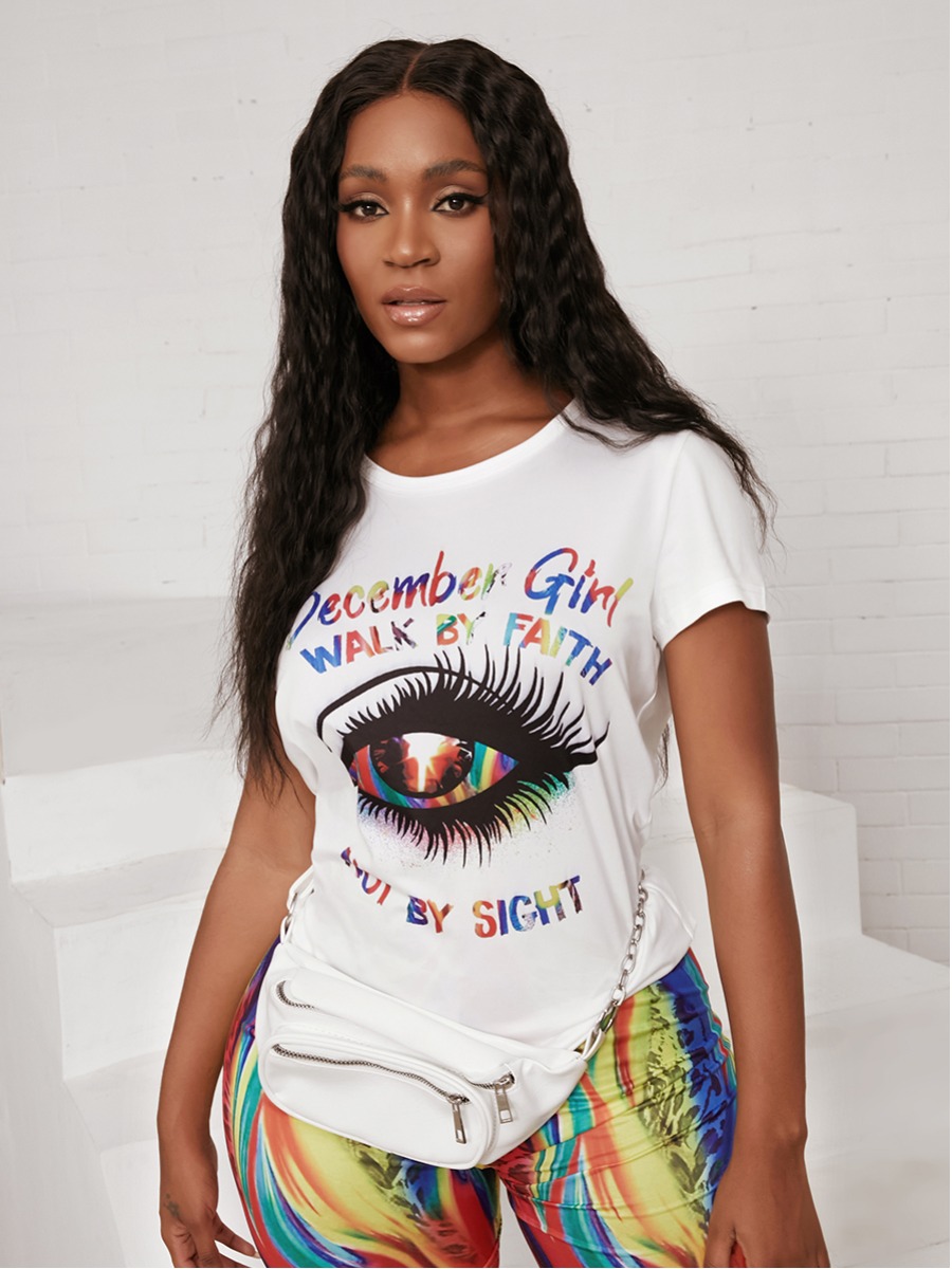

LW BASICS Casual Eye Letter Print White Two Piece Shorts Set