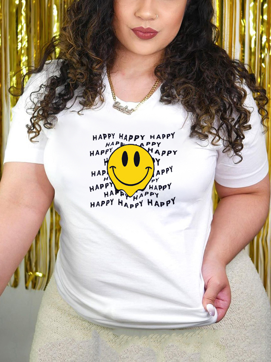 

LW Casual Cartoon Letter Print White T-shirt