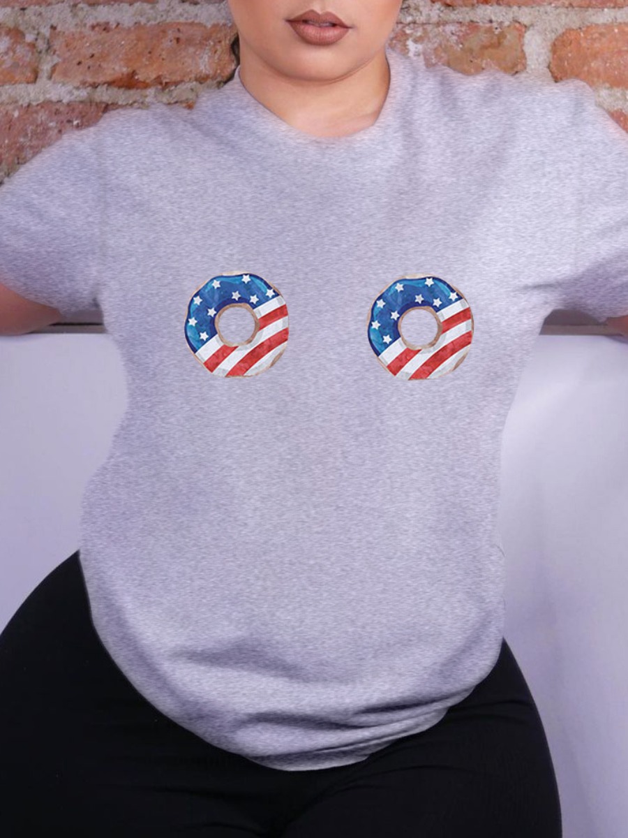 

LW Casual American Flag Independence Day Print Grey T-shirt