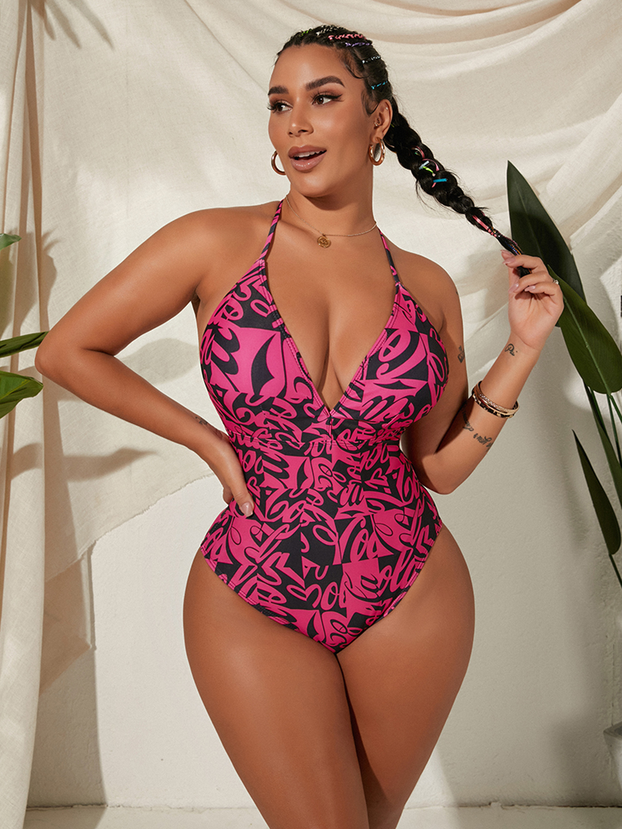 

Lovely Boho Print Backless Wine Red One-piece Swimsuit
