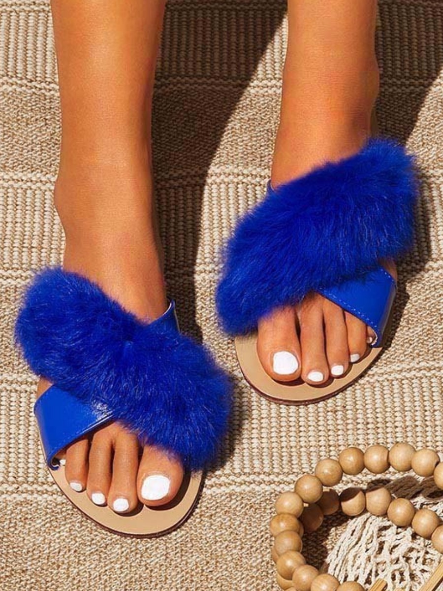 

Lovely Casual Fluffy Blue Slippers