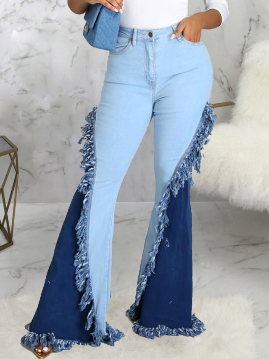 

LW Casual Flared Tassel Design Baby Blue Jeans