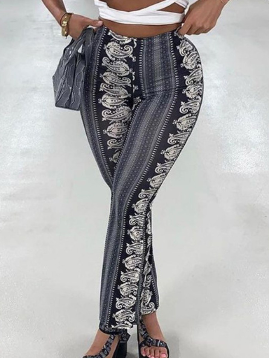 

Lovely Casual Mid Waist Cashew Print Black Pants